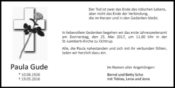 Anzeige von Paula Gude von Westfälische Nachrichten