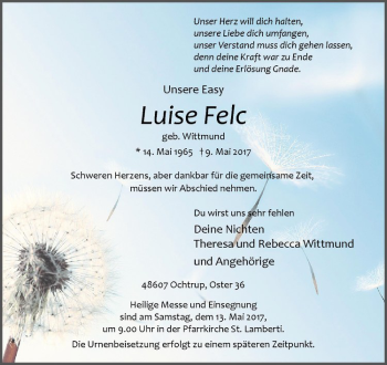 Anzeige von Luise Felc von Westfälische Nachrichten