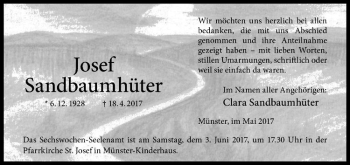 Anzeige von Josef Sandbaumhüter von Westfälische Nachrichten