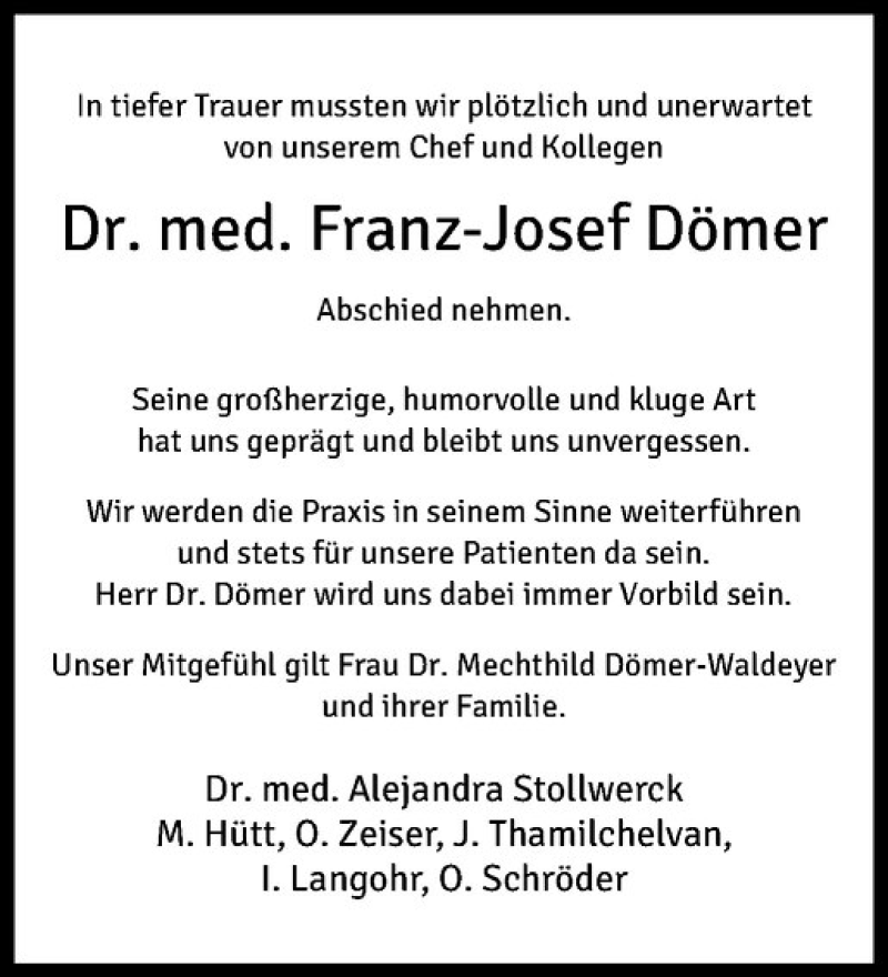 Traueranzeige für Franz-Josef Dömer vom 06.05.2017 aus Westfälische Nachrichten