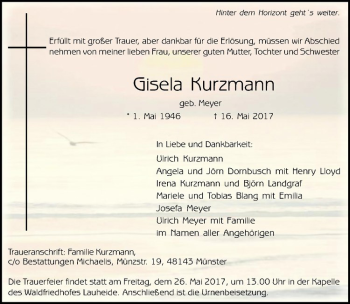 Anzeige von Gisela Kurzmann von Westfälische Nachrichten