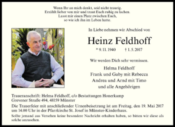 Anzeige von Heinz Feldhoff von Westfälische Nachrichten