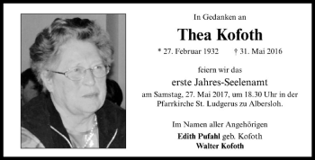 Anzeige von Thea Kofoth von Westfälische Nachrichten
