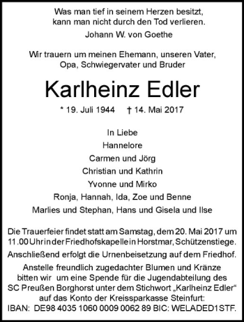 Anzeige von Karlheinz Edler von Westfälische Nachrichten