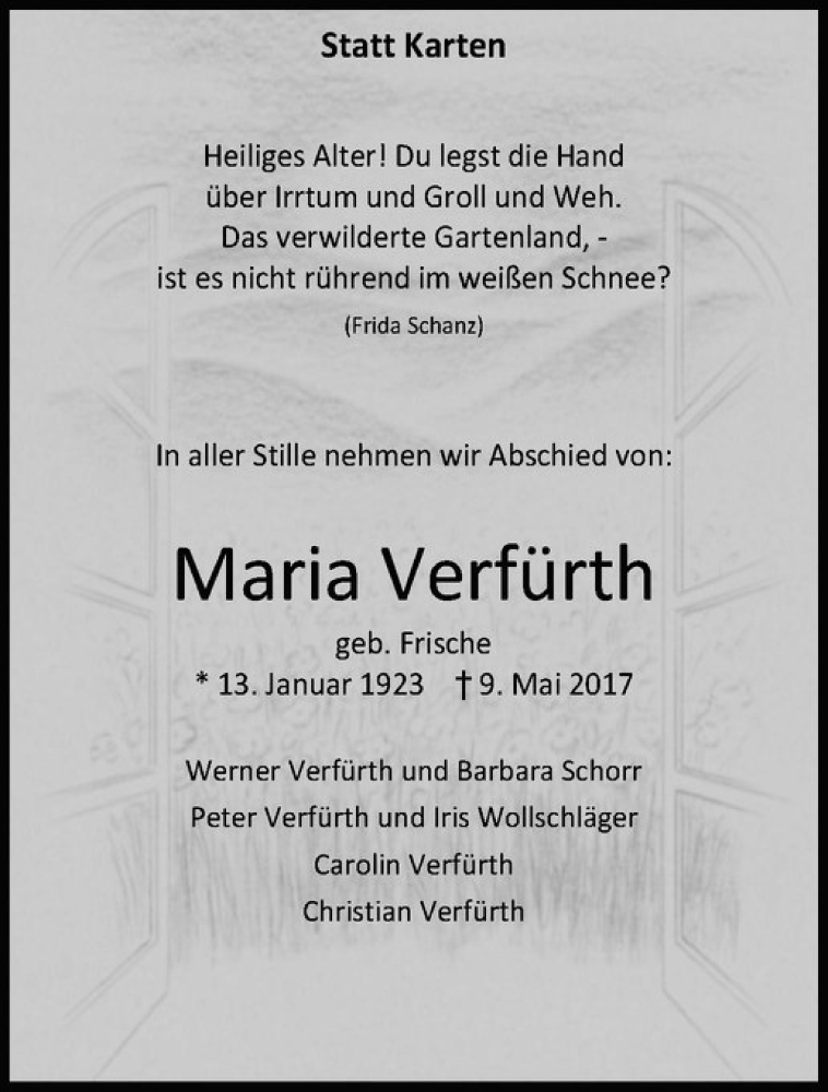  Traueranzeige für Maria Verfürth vom 13.05.2017 aus Westfälische Nachrichten