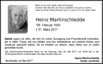 Anzeige von Heinz Martinschledde von Westfälische Nachrichten
