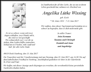 Anzeige von Angelika Lütke Wissing von Westfälische Nachrichten