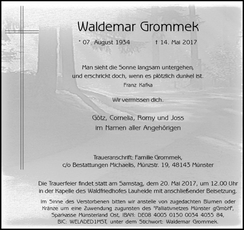  Traueranzeige für Waldemar Grommek vom 17.05.2017 aus Westfälische Nachrichten