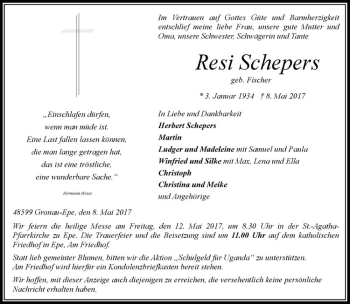 Anzeige von Resi Schepers von Westfälische Nachrichten