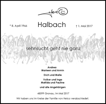Anzeige von Heico Halbach von Westfälische Nachrichten
