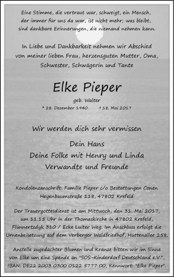 Anzeige von Elke Pieper von Westfälische Nachrichten