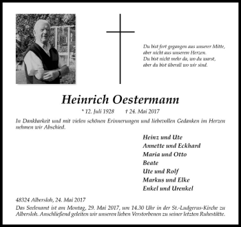 Anzeige von Heinrich Oestermann von Westfälische Nachrichten