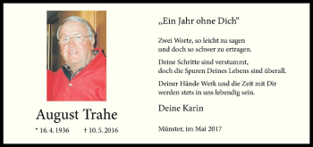 Anzeige von August Trahe von Westfälische Nachrichten