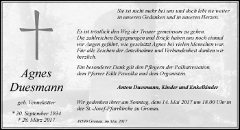 Anzeige von Agnes Vennekötter von Westfälische Nachrichten
