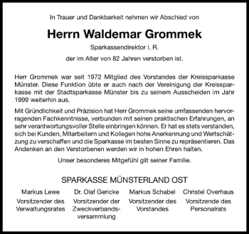 Anzeige von Waldemar Grommek von Westfälische Nachrichten