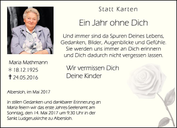 Anzeige von Maria Mathmann von Westfälische Nachrichten