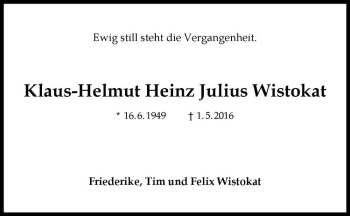 Anzeige von Klaus-Helmut Heinz Julius Wistokat von Westfälische Nachrichten