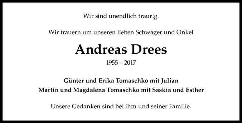  Traueranzeige für Andreas Drees vom 10.05.2017 aus Westfälische Nachrichten