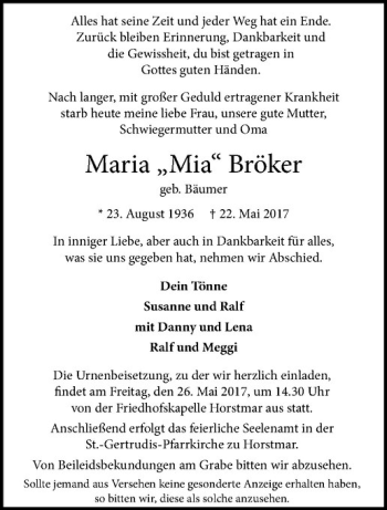 Anzeige von Maria Bröker von Westfälische Nachrichten