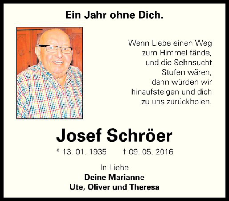  Traueranzeige für Josef Schröer vom 09.05.2017 aus Westfälische Nachrichten
