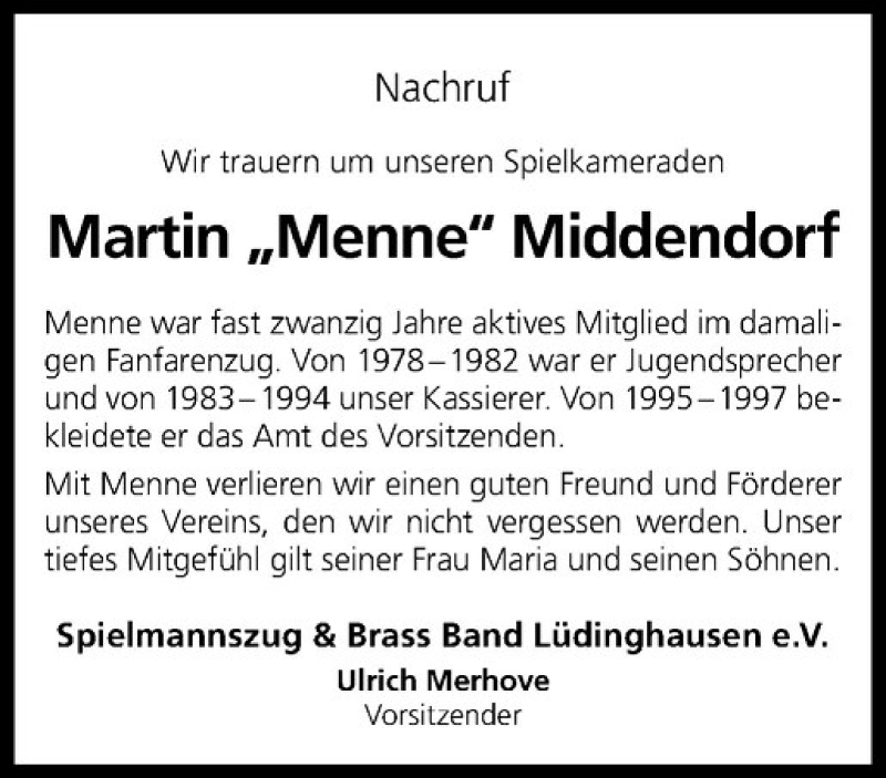  Traueranzeige für Martin Middendorf vom 13.05.2017 aus Westfälische Nachrichten