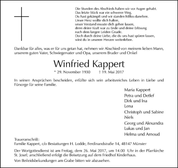 Anzeige von Winfried Kappert von Westfälische Nachrichten