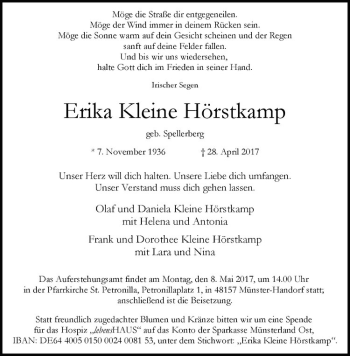 Anzeige von Erika Kleine Hörstkamp von Westfälische Nachrichten