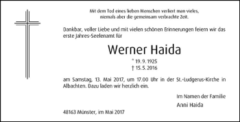Anzeige von Werner Haida von Westfälische Nachrichten
