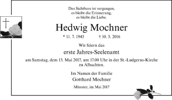 Anzeige von Hedwig Mochner von Westfälische Nachrichten