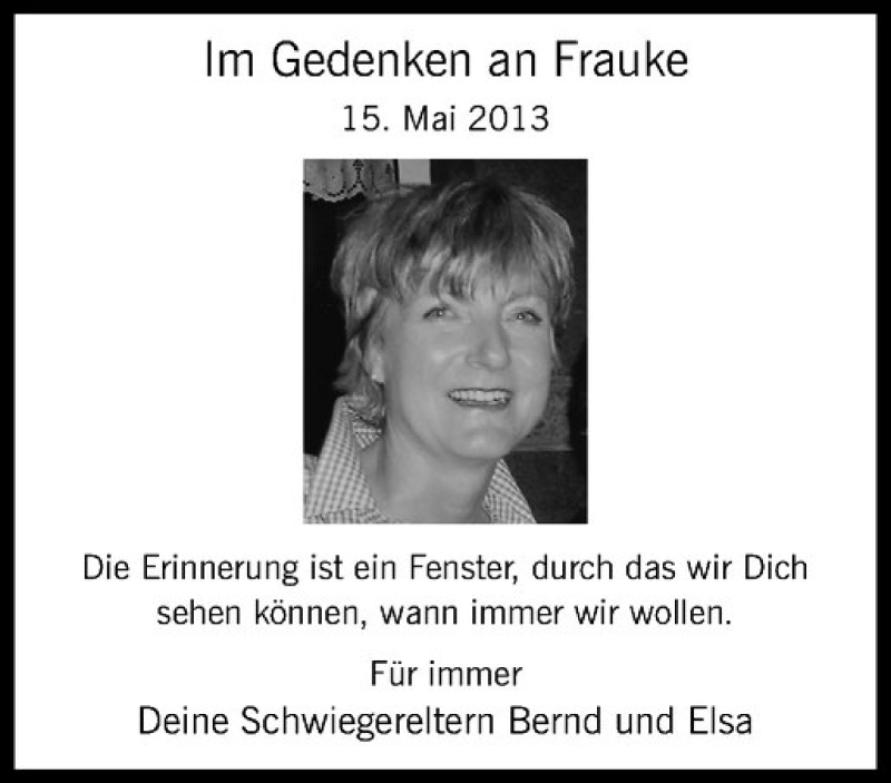  Traueranzeige für Frauke Schwarzwald vom 15.05.2017 aus Westfälische Nachrichten