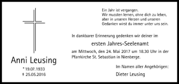 Anzeige von Anni Leusing von Westfälische Nachrichten