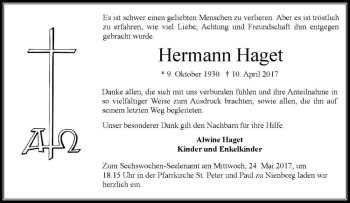 Anzeige von Hermann Haget von Westfälische Nachrichten