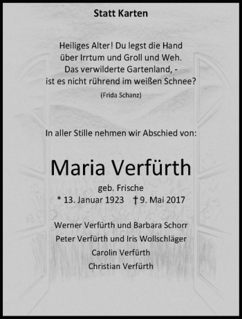 Anzeige von Maria Verfürth von Westfälische Nachrichten