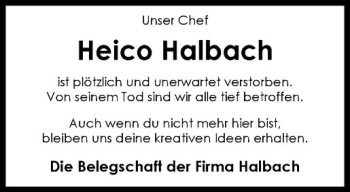 Anzeige von Heico Halbach von Westfälische Nachrichten