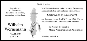 Anzeige von Wilhelm Wernsmann von Westfälische Nachrichten