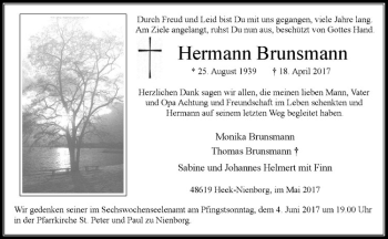 Anzeige von Hermann Brunsmann von Westfälische Nachrichten