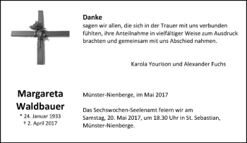 Anzeige von Margareta Waldbauer von Westfälische Nachrichten
