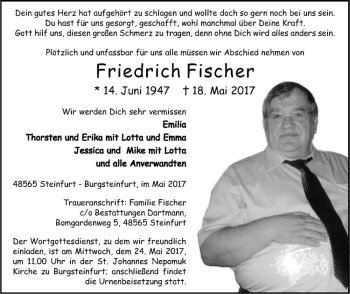 Anzeige von Friedrich Fischer von Westfälische Nachrichten