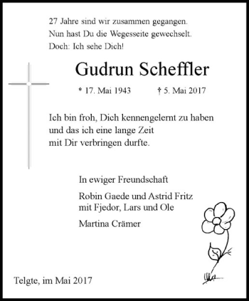 Anzeige von Gudrun Scheffler von Westfälische Nachrichten