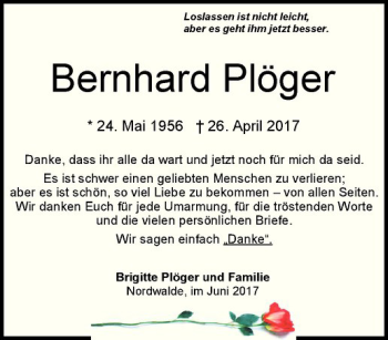 Anzeige von Bernhard Plöger von Westfälische Nachrichten