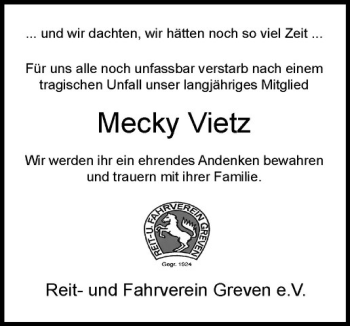 Anzeige von Mecky Vietz von Westfälische Nachrichten