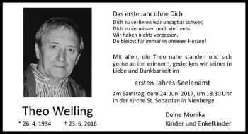 Anzeige von Theo Welling von Westfälische Nachrichten