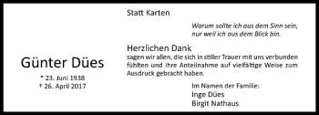 Anzeige von Günter Dües von Westfälische Nachrichten