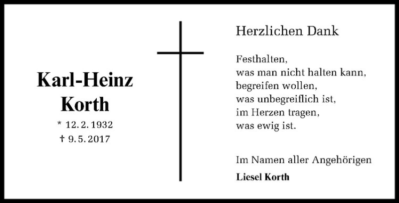  Traueranzeige für Karl-Heinz Korth vom 20.06.2017 aus Westfälische Nachrichten