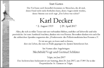 Anzeige von Karl Decker von Westfälische Nachrichten