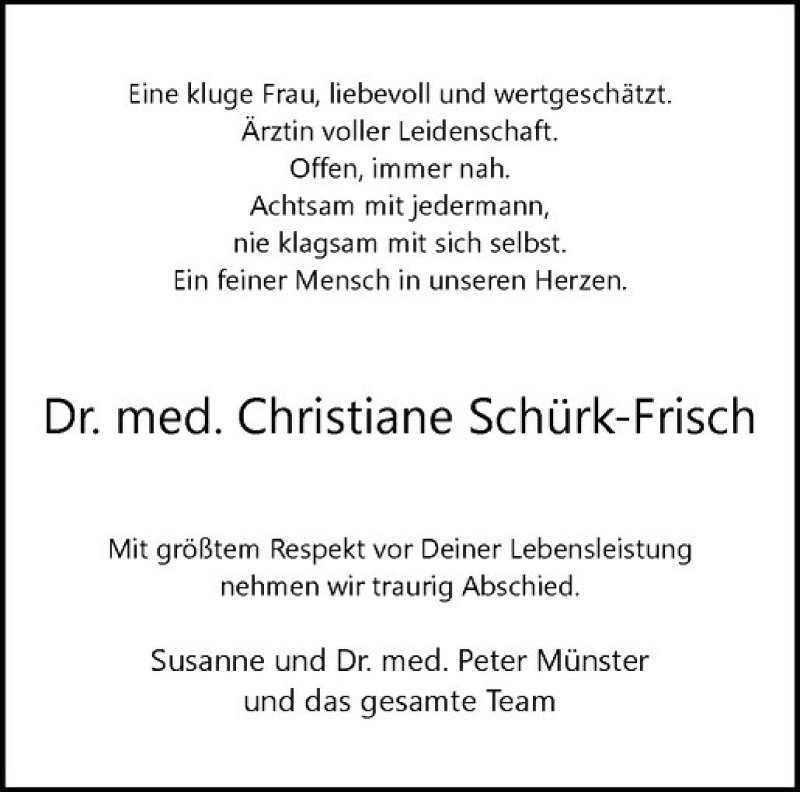  Traueranzeige für Christiane Schürk-Frisch vom 24.06.2017 aus Westfälische Nachrichten