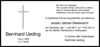 Anzeige von Bernhard Ueding von Westfälische Nachrichten