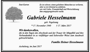 Anzeige von Gabriele Hesselmann von Westfälische Nachrichten