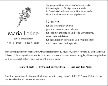 Anzeige von Maria Lodde von Westfälische Nachrichten