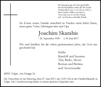 Anzeige von Joachim Skarabis von Westfälische Nachrichten